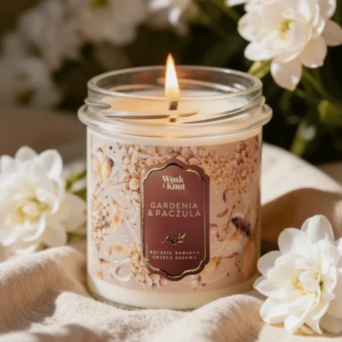 Świeczka sojowa Gardenia &amp; Paczula - Wosk i Knot