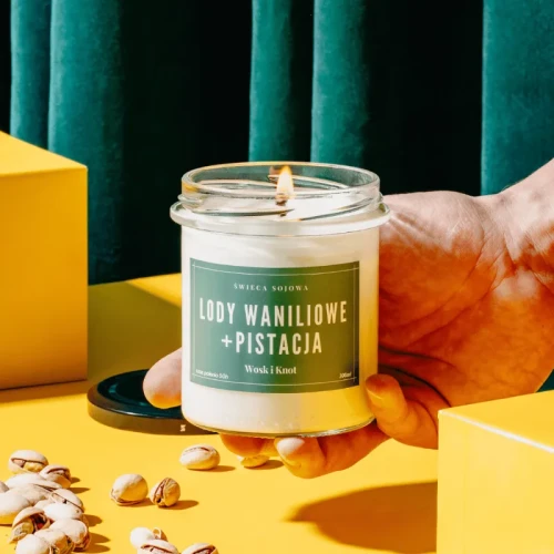 Świeczka sojowa Lody Waniliowe &amp; Pistacja - Wosk i Knot