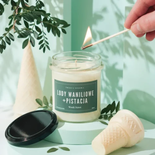 Świeczka sojowa Lody Waniliowe &amp; Pistacja - Wosk i Knot