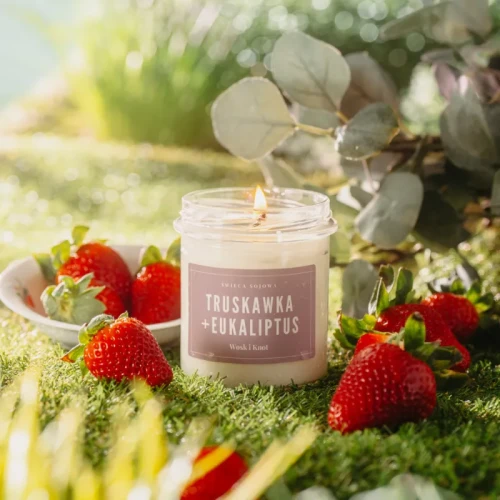 Świeczka sojowa Truskawka &amp; Eukaliptus - Wosk i Knot