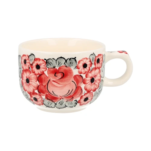 Filiżanka ze spodkiem okrągłym Ola 0,25l - czerwono-szara - Fabryka Fajansu