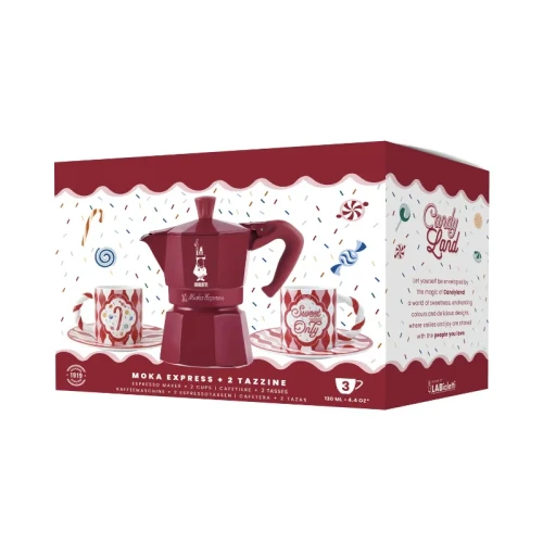 Bialetti - Kawiarka Moka Express 3tz + 2 filiżanki Candyland - zestaw